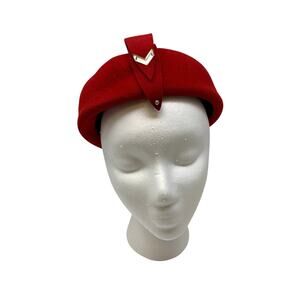 Vintage Glenover Henry Pollak Red Wool Felt Hat Womens Mid Century Bow Holiday